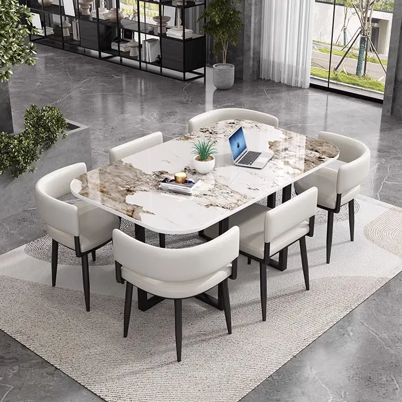 Minimalist Marble Top Dinning Table 6 Seater Modern Restaurant Home Dining Room and Chairs Sets — image 3