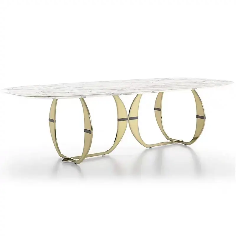 Modern Luxury Dining Room Furniture Set with Marble Top Stainless Steel Legs and Metal Dining Chairs for Hotel Use — image 6