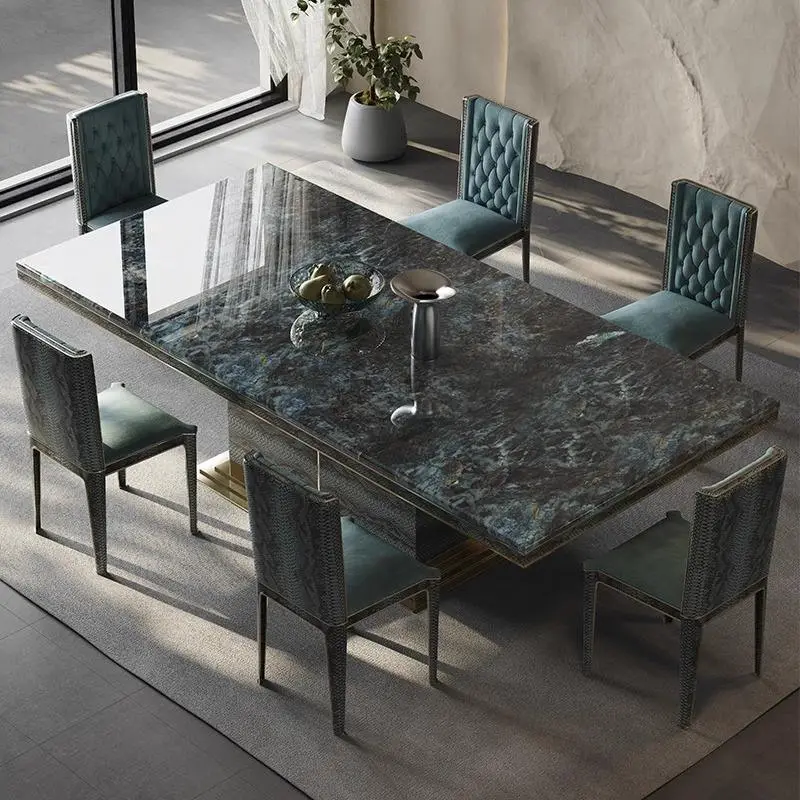 High Quality Dining Room Furniture Luxury Natural Marble Dining Table Set Fashion Design Dining Table and 6 Chairs — view 1