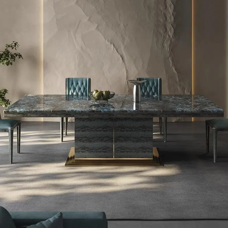 High Quality Dining Room Furniture Luxury Natural Marble Dining Table Set Fashion Design Dining Table and 6 Chairs — image 3