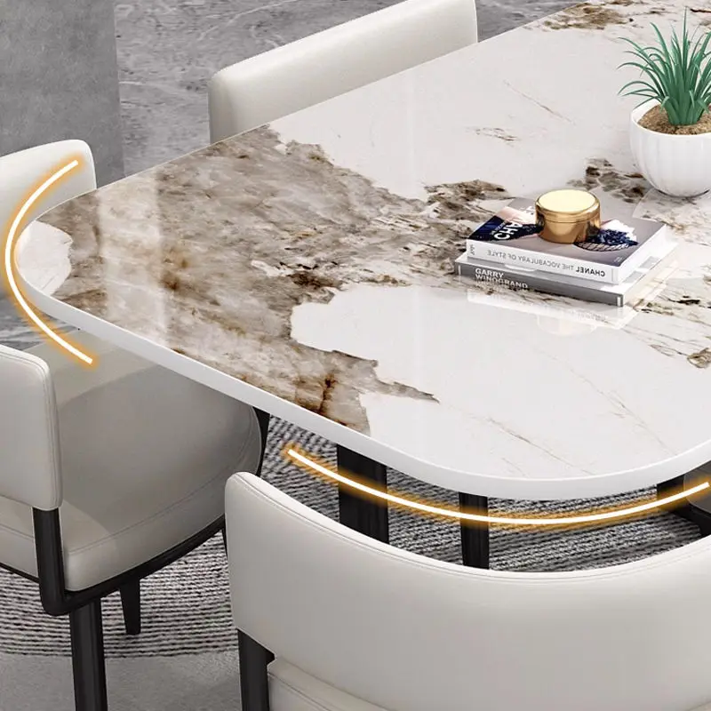 Minimalist Marble Top Dinning Table 6 Seater Modern Restaurant Home Dining Room and Chairs Sets — image 6