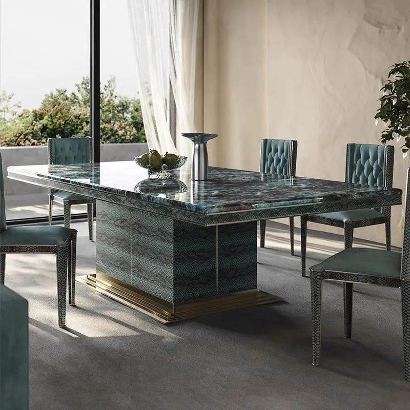 High Quality Dining Room Furniture Luxury Natural Marble Dining Table Set Fashion Design Dining Table and 6 Chairs — image 4