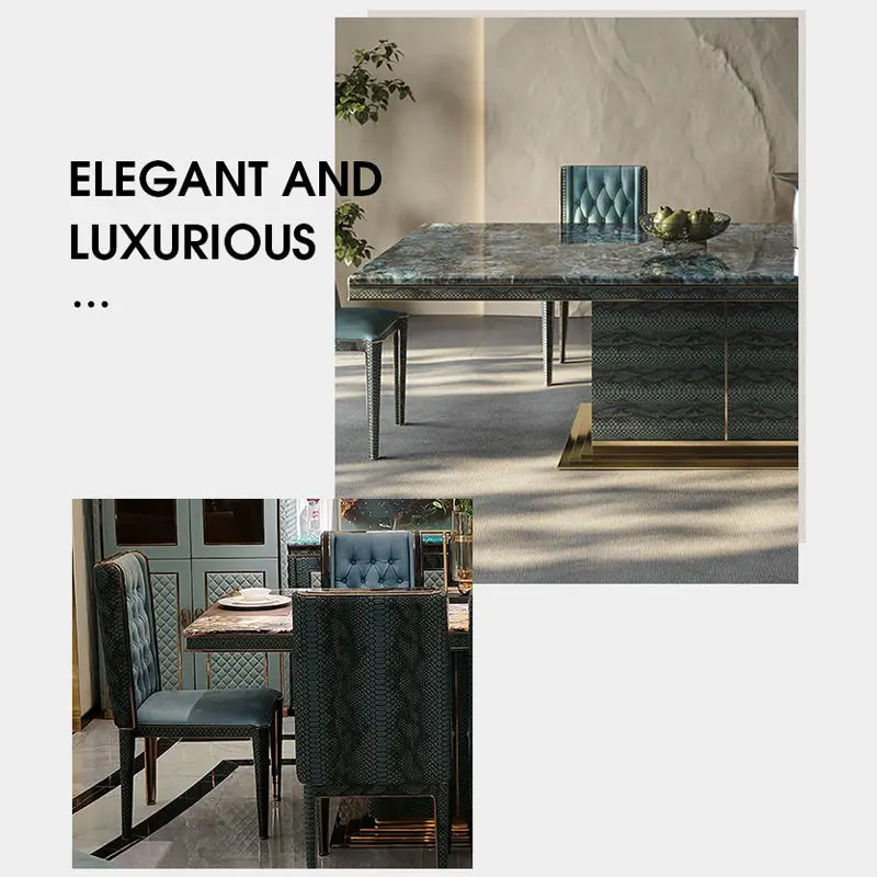 High Quality Dining Room Furniture Luxury Natural Marble Dining Table Set Fashion Design Dining Table and 6 Chairs — image 5