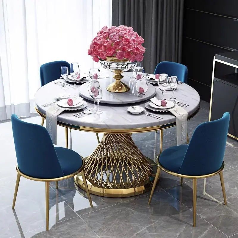 Nordic Style Modern Dining Room Set Luxury Design Home Furniture Marble Top Dining Table With Metal Leg — view 1