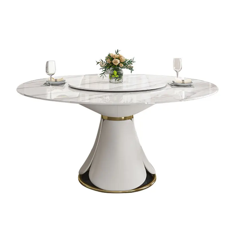 Modern Dining Room Furniture Metal Legs Marble Top Dining Tables Designs Luxury Round Expandable Dining Table Set 6 Chairs — image 7