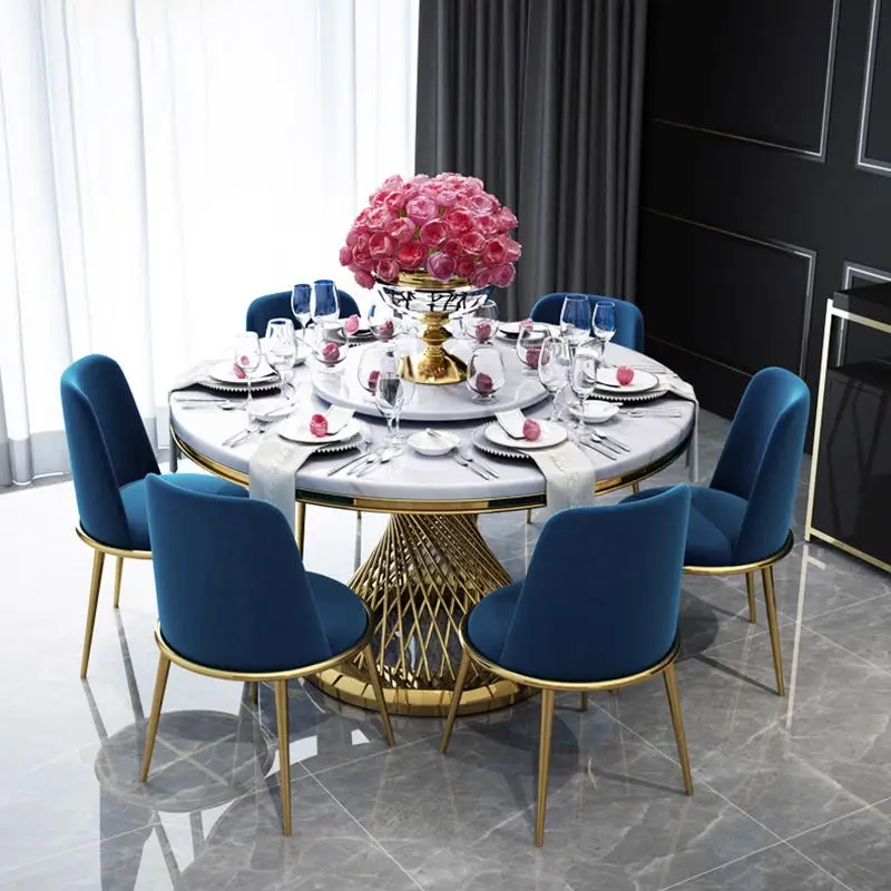 Nordic Style Modern Dining Room Set Luxury Design Home Furniture Marble Top Dining Table With Metal Leg — image 2