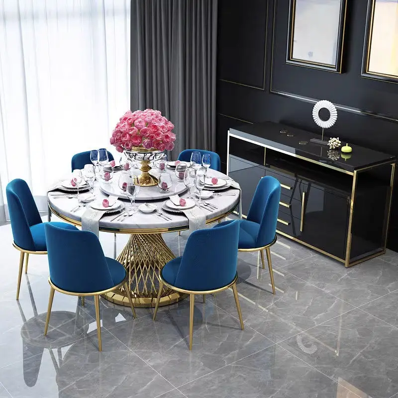 Nordic Style Modern Dining Room Set Luxury Design Home Furniture Marble Top Dining Table With Metal Leg — image 3