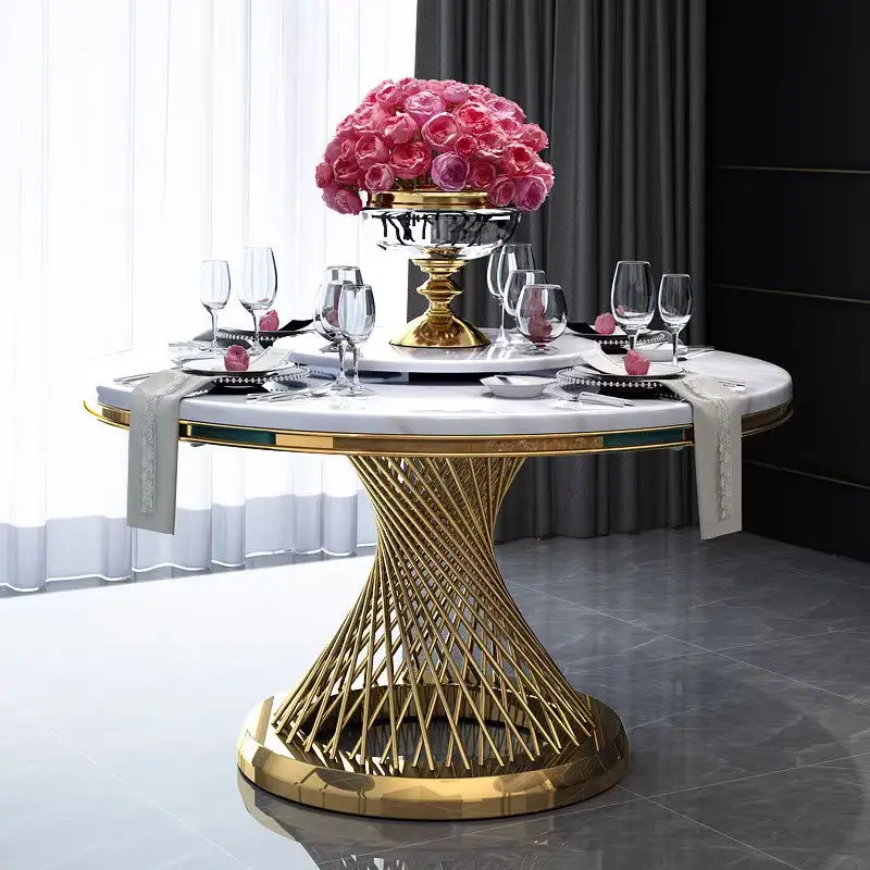 Nordic Style Modern Dining Room Set Luxury Design Home Furniture Marble Top Dining Table With Metal Leg — image 4