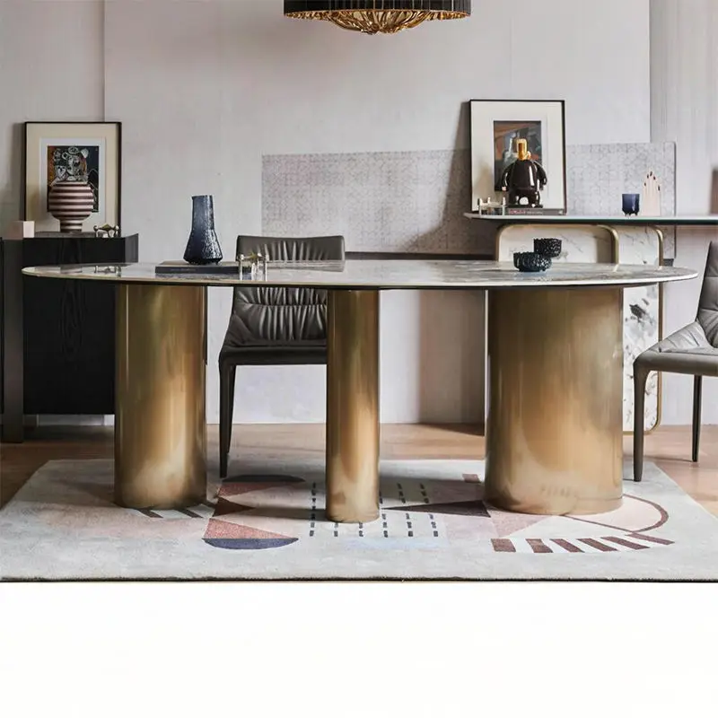 Luxury Stainless Steel & Marble Elliptical Dining Table Set with Chairs Modern Design Hotel Use Customizable Size — image 3