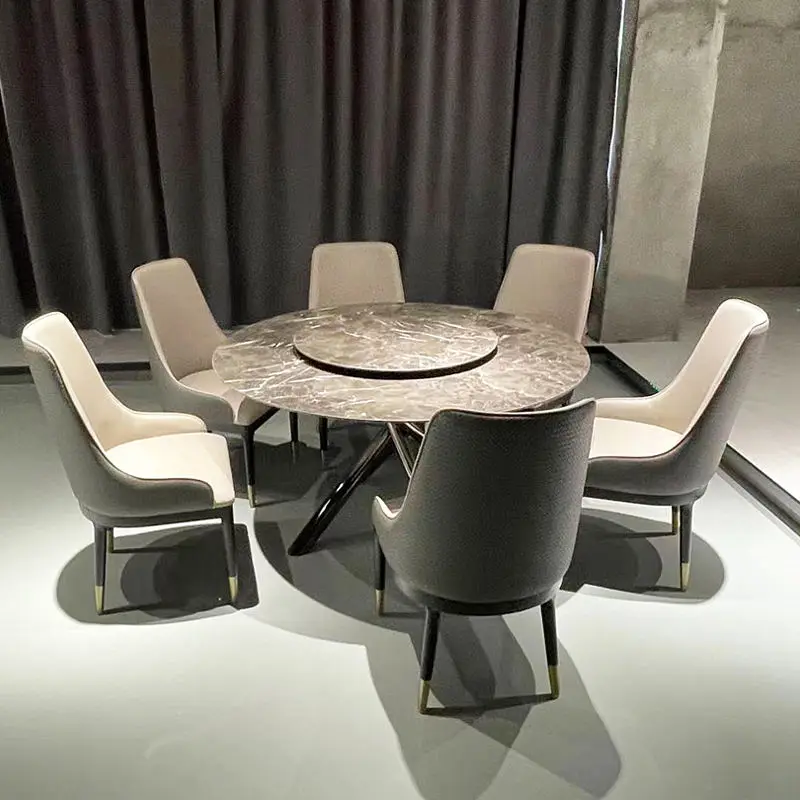 Home Furniture Modern Convertible Luxury Round Marble Dining Table Set with Chairs for Hotel & Apartment Use — view 1