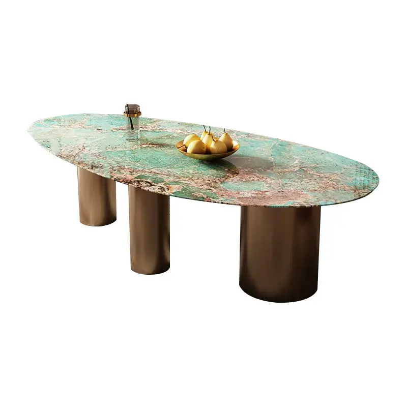 Luxury Stainless Steel & Marble Elliptical Dining Table Set with Chairs Modern Design Hotel Use Customizable Size — image 5