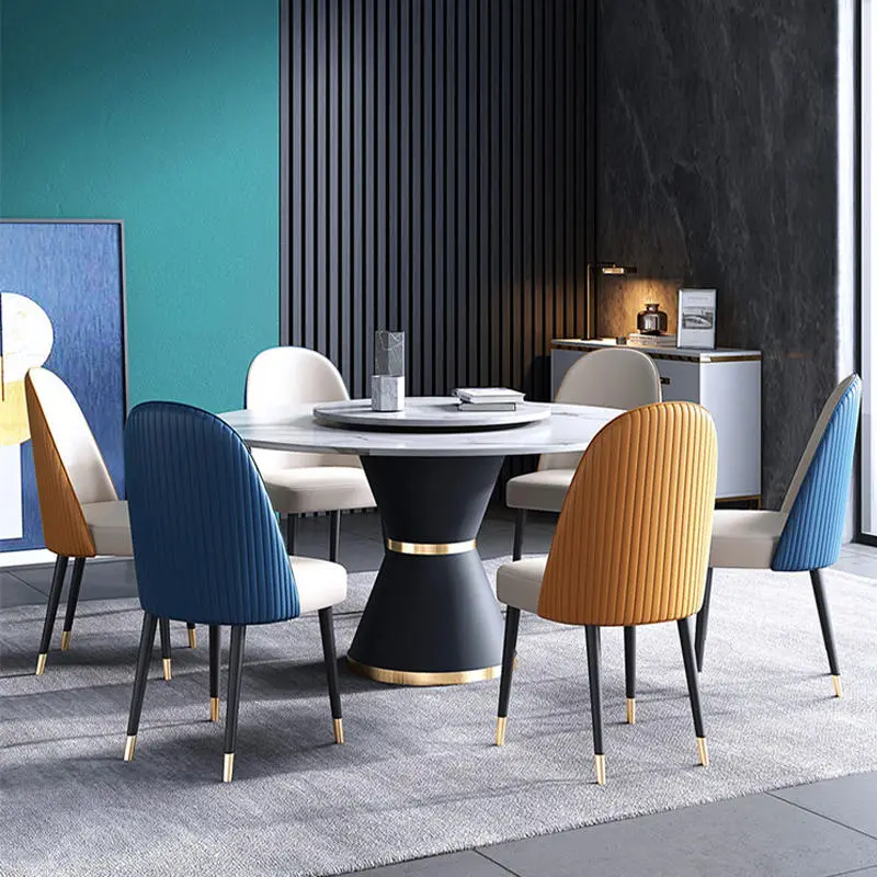 Hot Modern Marble Stainless Steel Round Dining Table 6 Chairs Dining Tables and Chairs Set — image 3