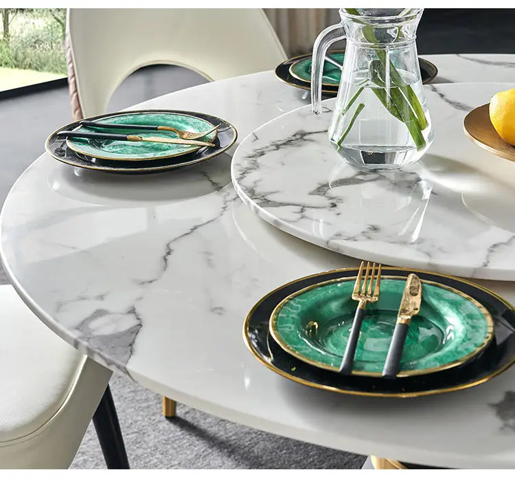 Hot Modern Marble Stainless Steel Round Dining Table 6 Chairs Dining Tables and Chairs Set — image 6