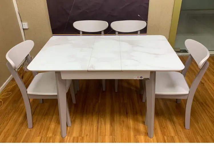 Modern Stainless Steel Base Marble Top Dining Table Chair Set — image 5