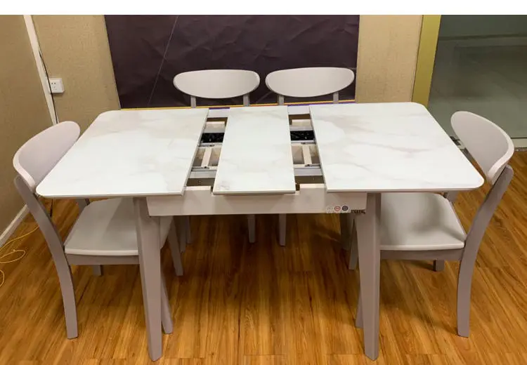 Modern Stainless Steel Base Marble Top Dining Table Chair Set — image 6