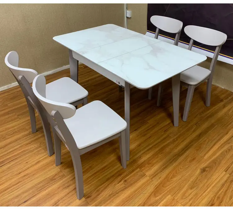 Modern Stainless Steel Base Marble Top Dining Table Chair Set — image 7