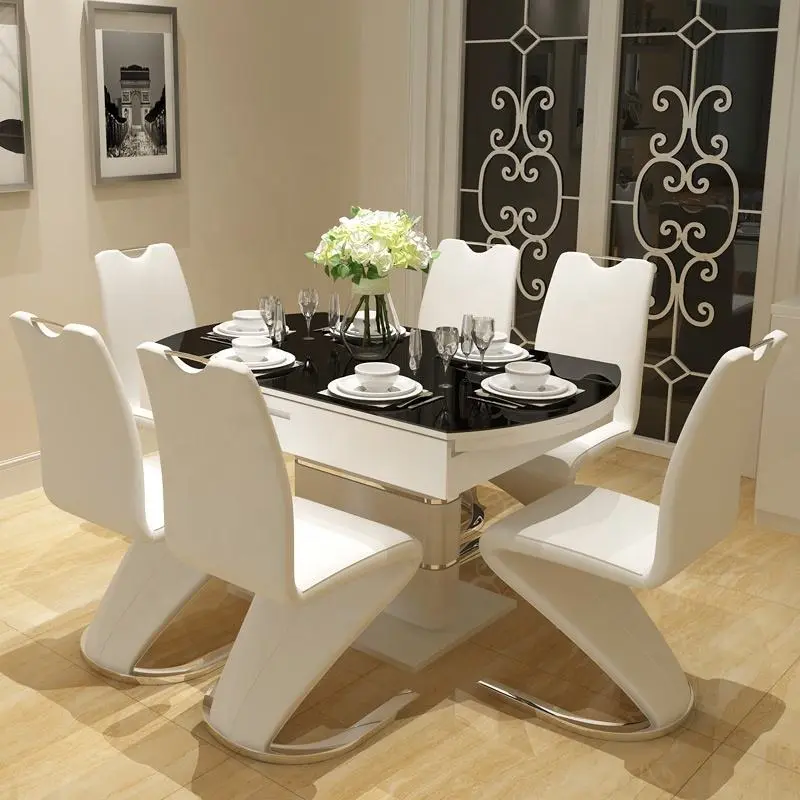 Home Furniture Luxury Dining Room Table Sets Round Folding Dining Table Set 6 8 Seater Chairs Stainless Steel Dining Tab — view 1