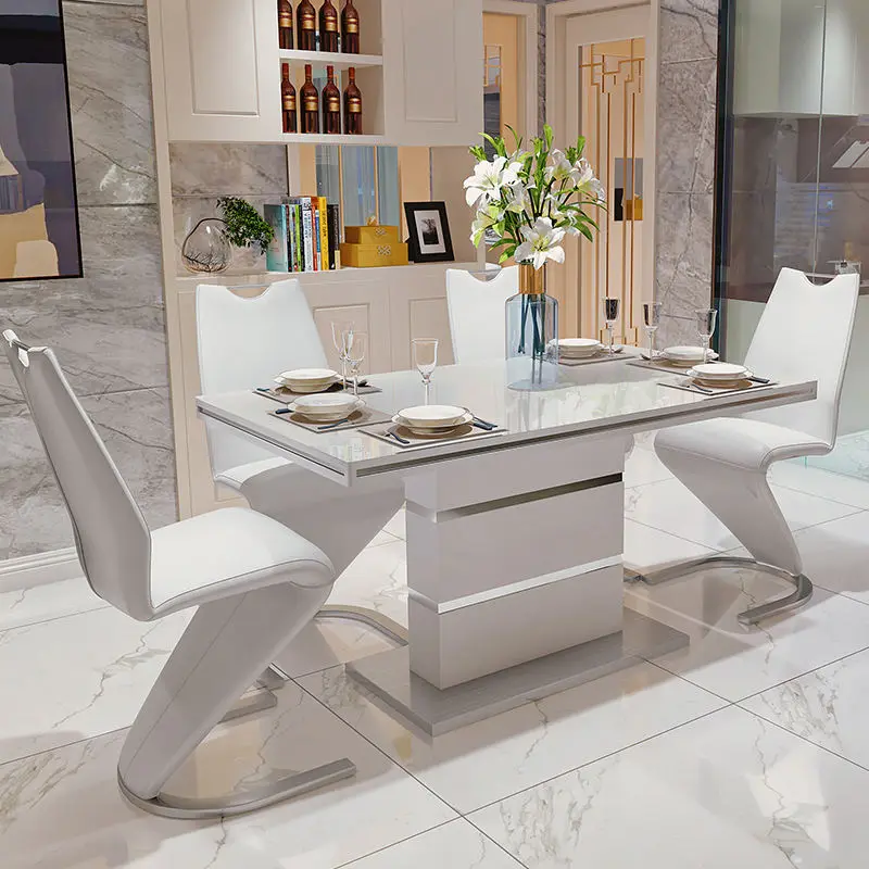 Modern Dining Table 6 Chairs and Marble Dining Table Set — image 2