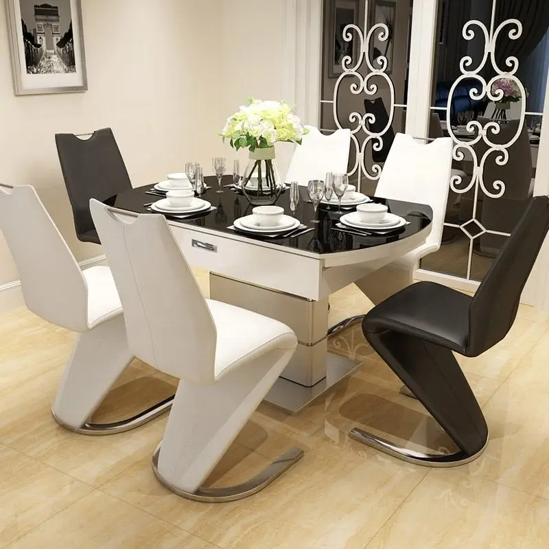 Home Furniture Luxury Dining Room Table Sets Round Folding Dining Table Set 6 8 Seater Chairs Stainless Steel Dining Table Base — image 3