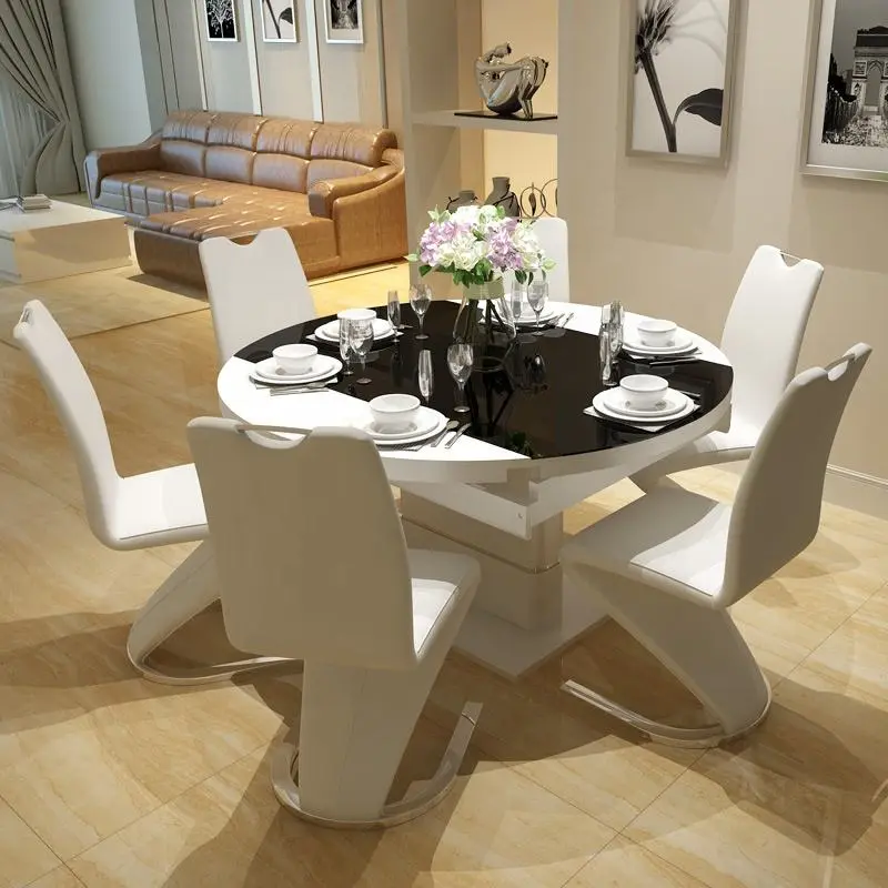 Home Furniture Luxury Dining Room Table Sets Round Folding Dining Table Set 6 8 Seater Chairs Stainless Steel Dining Table Base — image 4