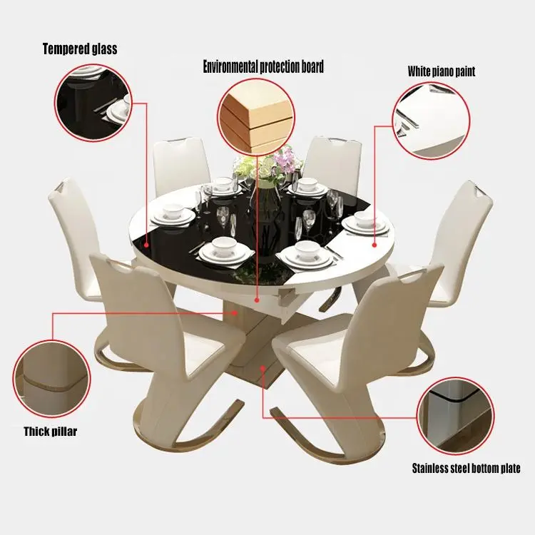 Home Furniture Luxury Dining Room Table Sets Round Folding Dining Table Set 6 8 Seater Chairs Stainless Steel Dining Table Base — image 5