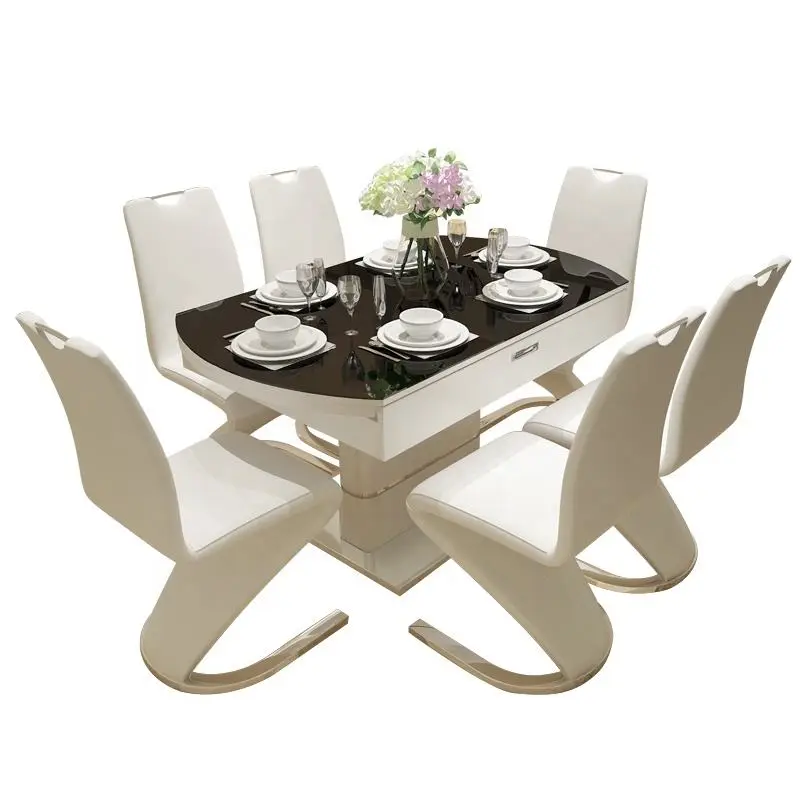 Home Furniture Luxury Dining Room Table Sets Round Folding Dining Table Set 6 8 Seater Chairs Stainless Steel Dining Table Base — image 6