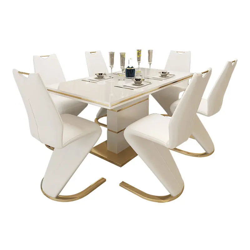 Gold and White Luxury Dining Table 6 Chairs and Dining Table Sets Modern — view 1