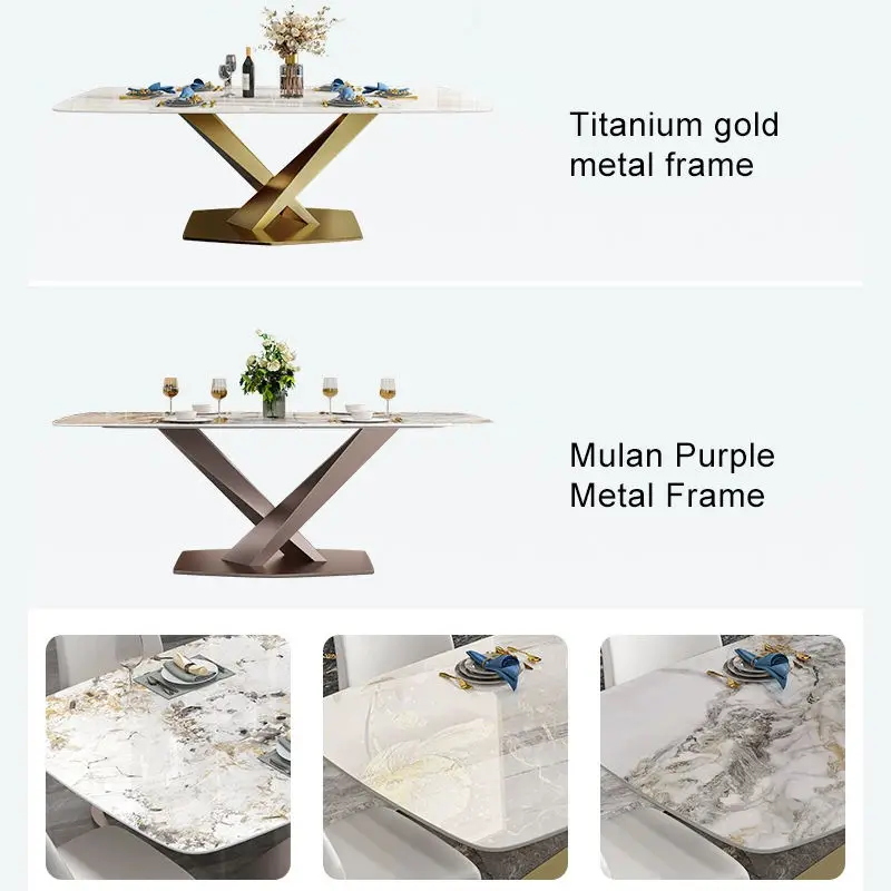 Italian Dining Room Furniture Stainless Steel Slate Modern Dining Table Set for 4 Luxury Marble Dining Table Sets 6 Chairs — image 4