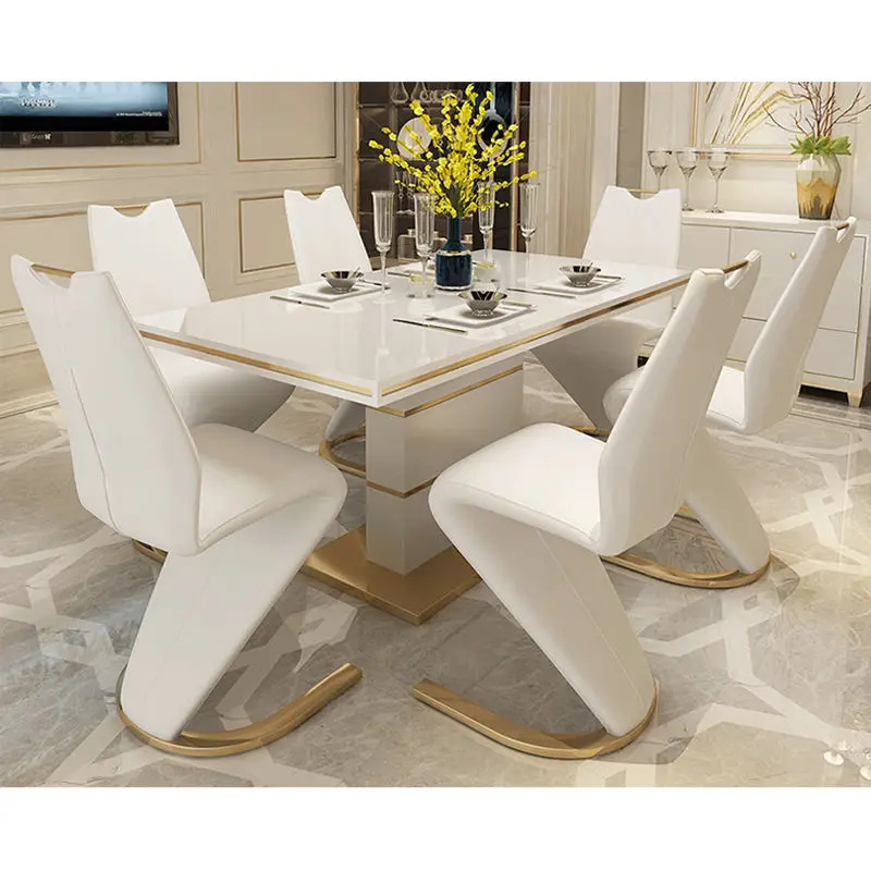 Gold and White Luxury Dining Table 6 Chairs and Dining Table Sets Modern — image 2