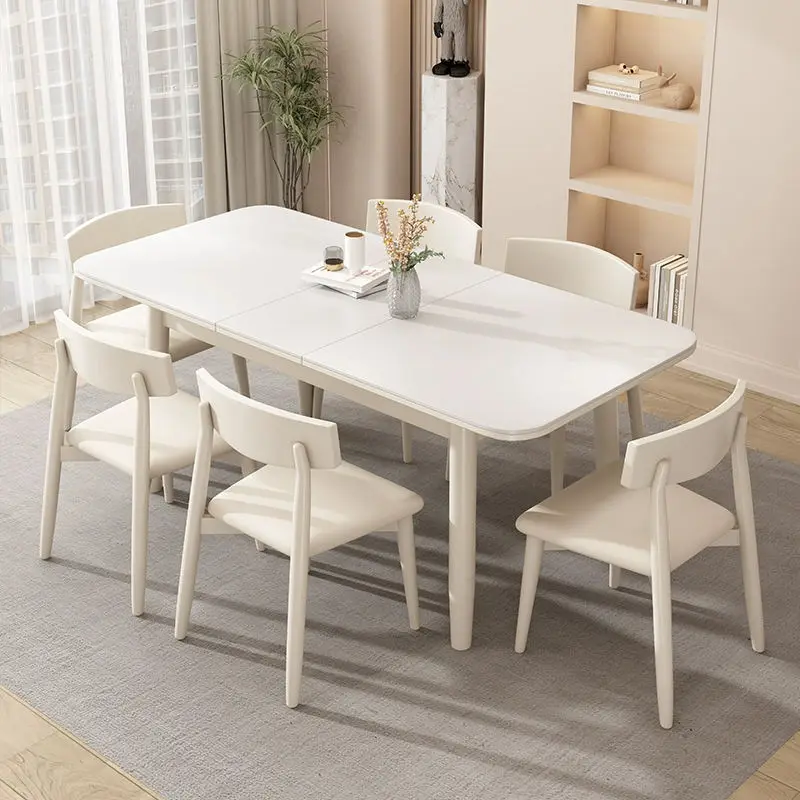 Dining Room Table Chairs Set Retractable Wood Frame Tempered Glass Modern Extendable Dining Table 4 Chair Set — image 3