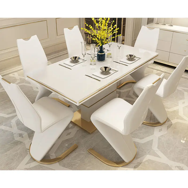 Gold and White Luxury Dining Table 6 Chairs and Dining Table Sets Modern — image 3