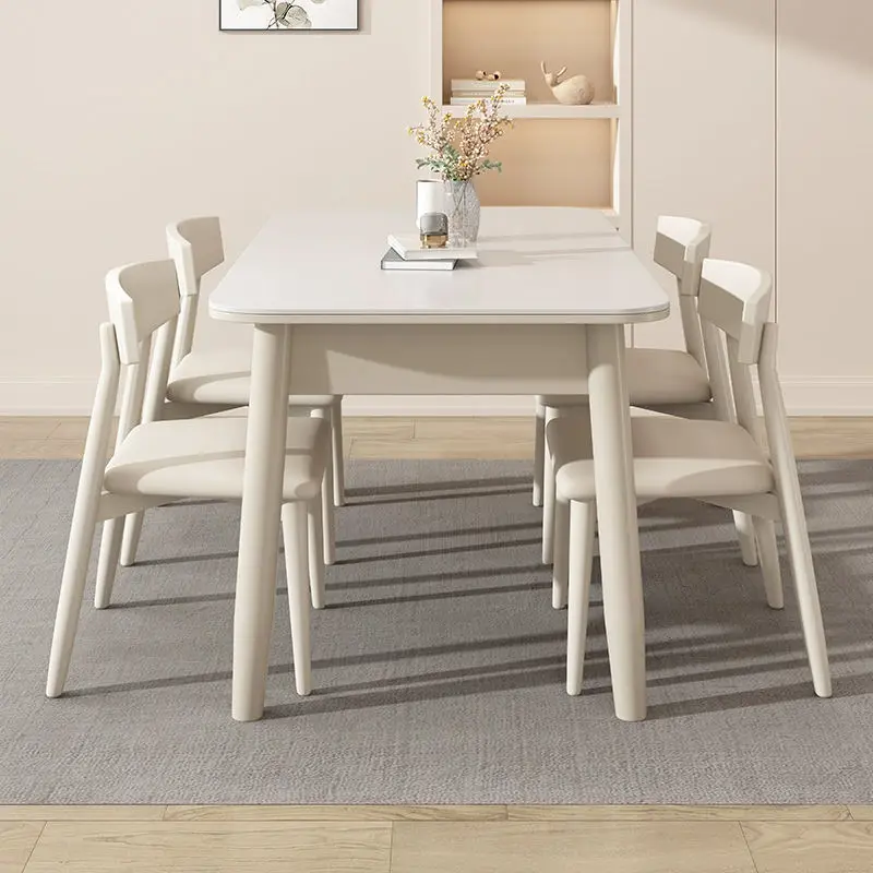 Dining Room Table Chairs Set Retractable Wood Frame Tempered Glass Modern Extendable Dining Table 4 Chair Set — image 4