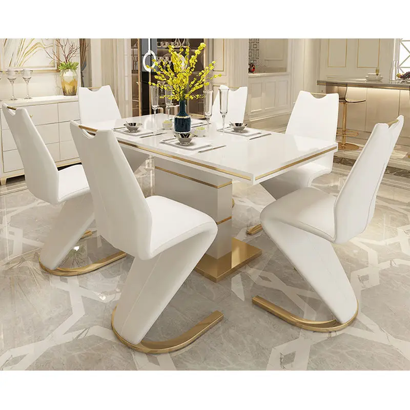 Gold and White Luxury Dining Table 6 Chairs and Dining Table Sets Modern — image 4