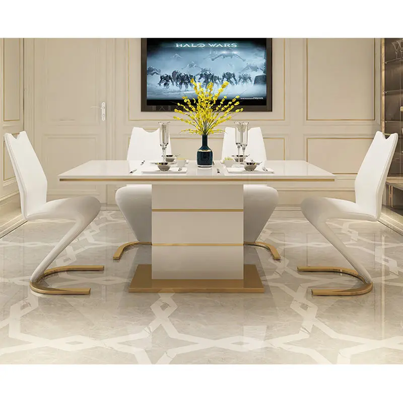 Gold and White Luxury Dining Table 6 Chairs and Dining Table Sets Modern — image 5