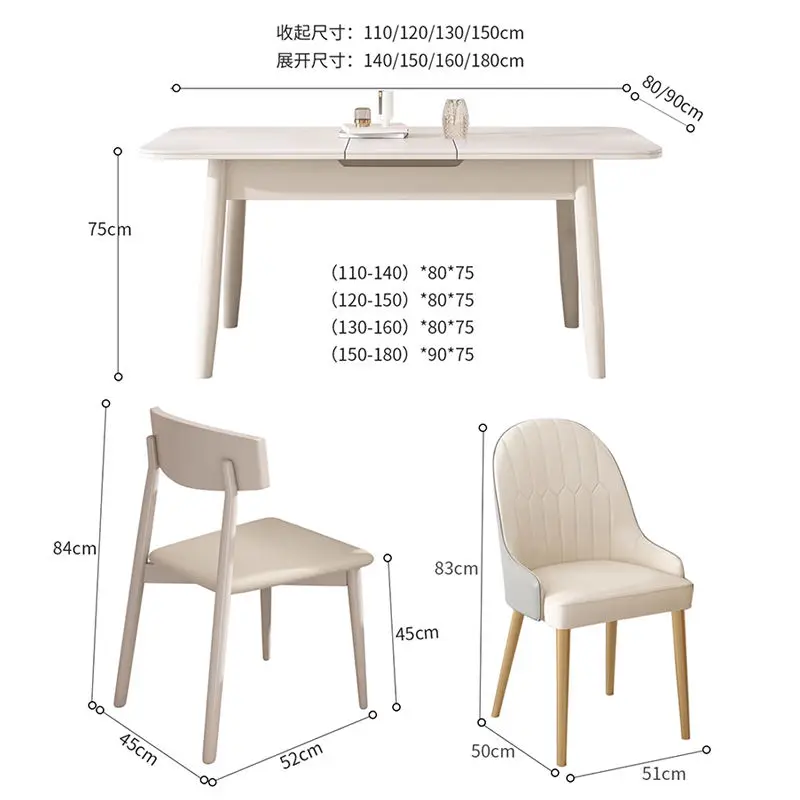 Dining Room Table Chairs Set Retractable Wood Frame Tempered Glass Modern Extendable Dining Table 4 Chair Set — image 6