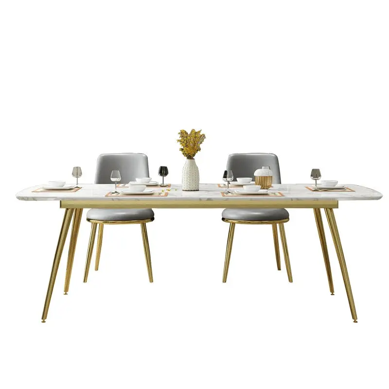Luxury Metal Dining Room Table and Chairs Set Furniture Upscale Marble Dining Table Set 6 Chairs — image 4