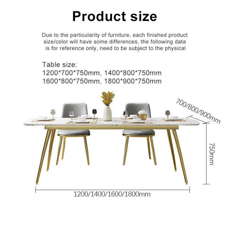 Luxury Metal Dining Room Table and Chairs Set Furniture Upscale Marble Dining Table Set 6 Chairs — image 5