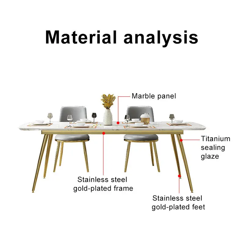 Luxury Metal Dining Room Table and Chairs Set Furniture Upscale Marble Dining Table Set 6 Chairs — image 6