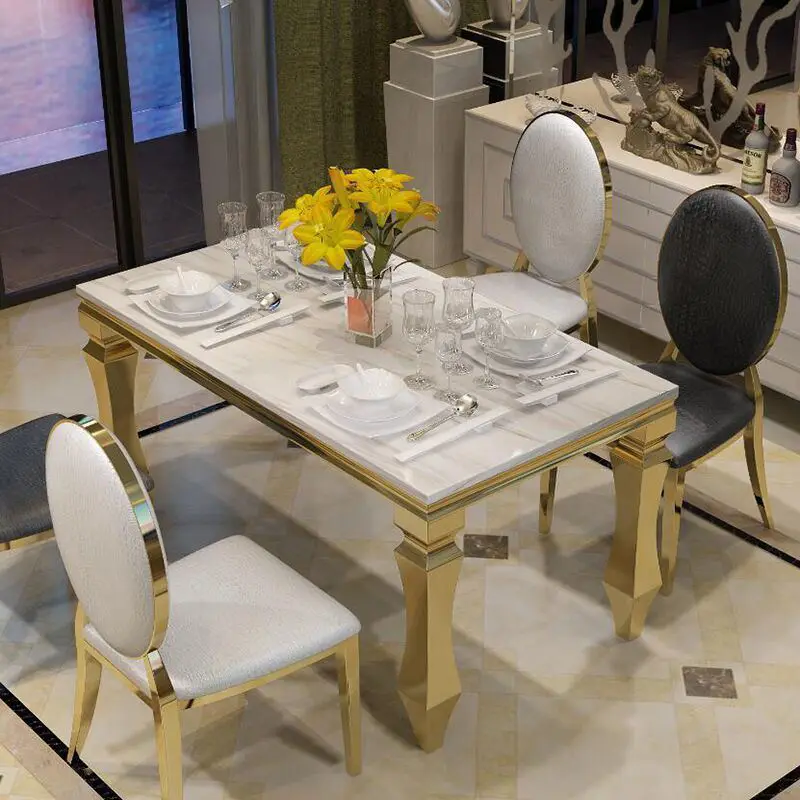 Fashion Dining Table Home Furniture with Stainless Steel Base Luxury Modern Dining Table and Chair Sets — view 1