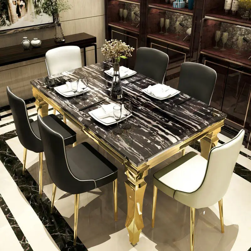Fashion Dining Table Home Furniture with Stainless Steel Base Luxury Modern Dining Table and Chair Sets — image 2