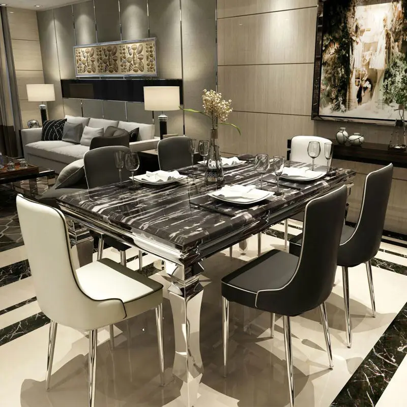 Fashion Dining Table Home Furniture with Stainless Steel Base Luxury Modern Dining Table and Chair Sets — image 3
