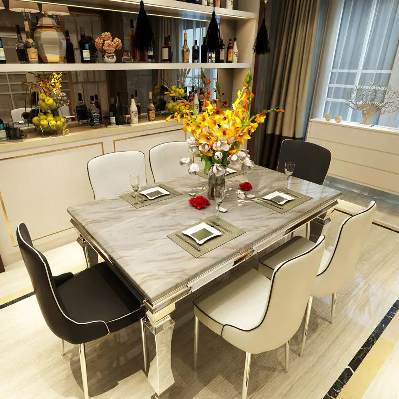 Fashion Dining Table Home Furniture with Stainless Steel Base Luxury Modern Dining Table and Chair Sets — image 4