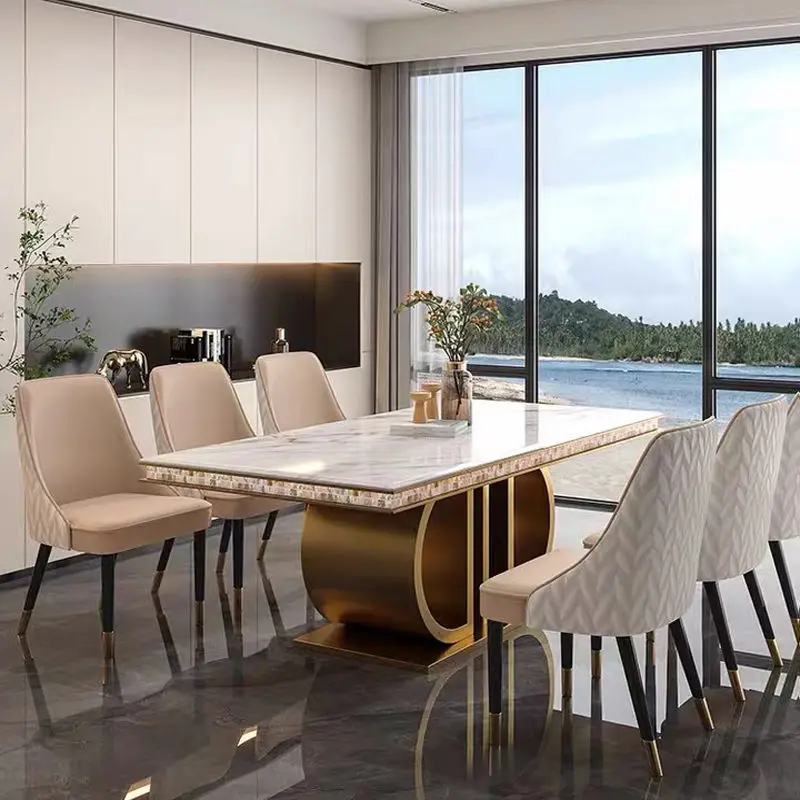 Modern Dining Table Set Luxury Rectangular Dining Room Table and Chair Dining Table Set Marble Top — view 1