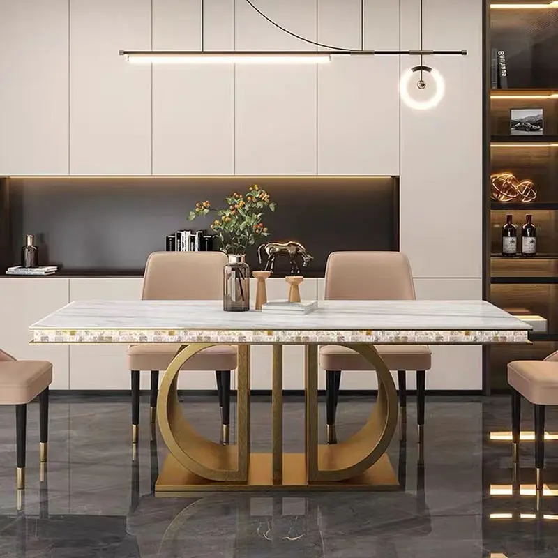 Modern Dining Table Set Luxury Rectangular Dining Room Table and Chair Dining Table Set Marble Top — image 3
