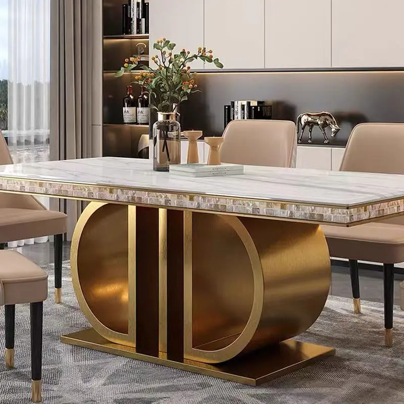 Modern Dining Table Set Luxury Rectangular Dining Room Table and Chair Dining Table Set Marble Top — image 4