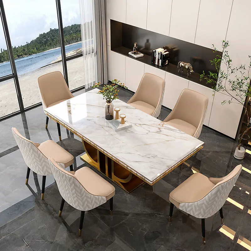 Modern Dining Table Set Luxury Rectangular Dining Room Table and Chair Dining Table Set Marble Top — image 5
