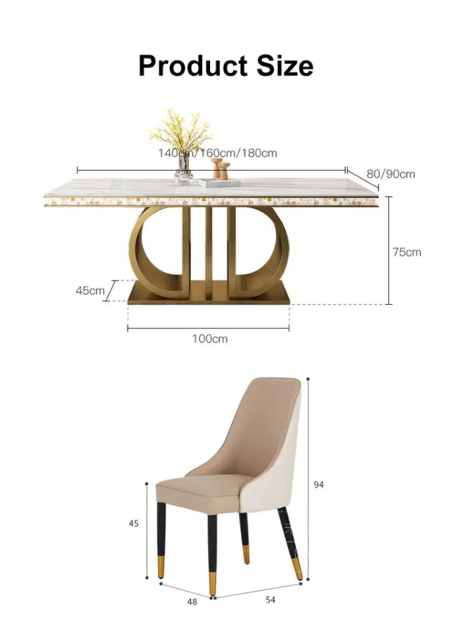 Modern Dining Table Set Luxury Rectangular Dining Room Table and Chair Dining Table Set Marble Top — image 7