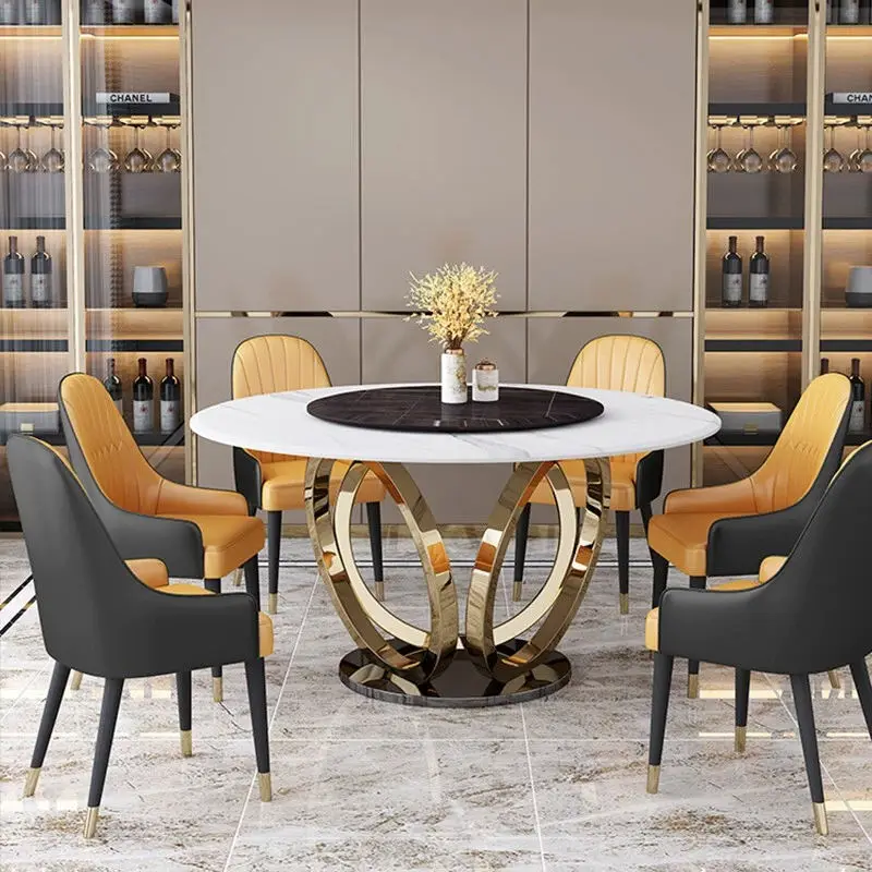 Italian Designs Stainless Steel Leg Round Marble Top Dining Table Set Modern Dining Tables — view 1