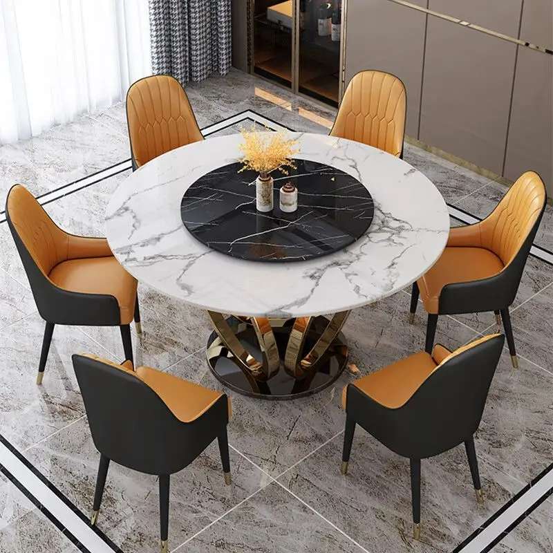 Italian Designs Stainless Steel Leg Round Marble Top Dining Table Set Modern Dining Tables — image 2