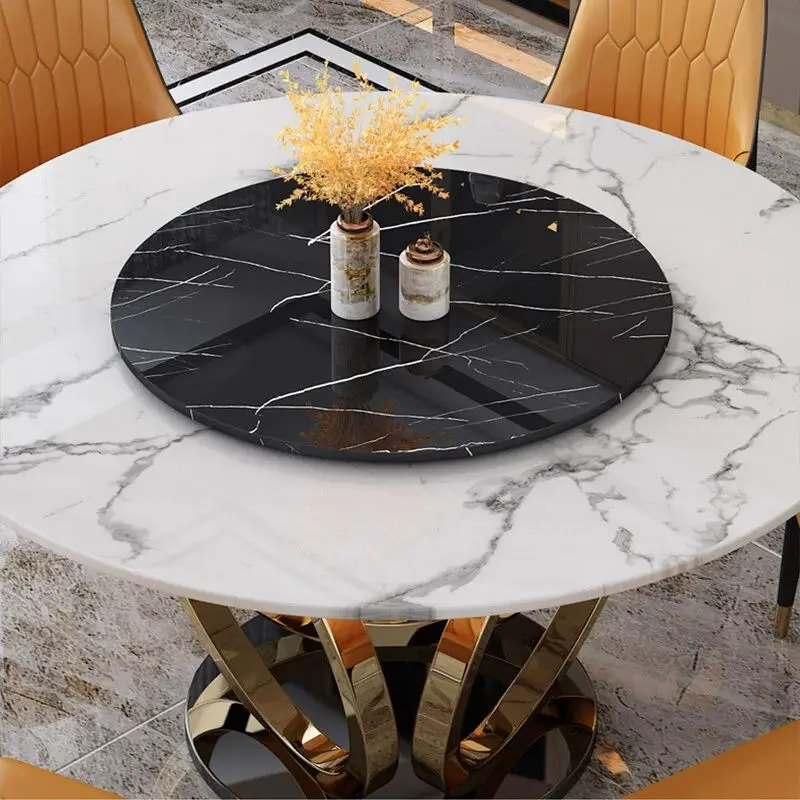 Italian Designs Stainless Steel Leg Round Marble Top Dining Table Set Modern Dining Tables — image 3